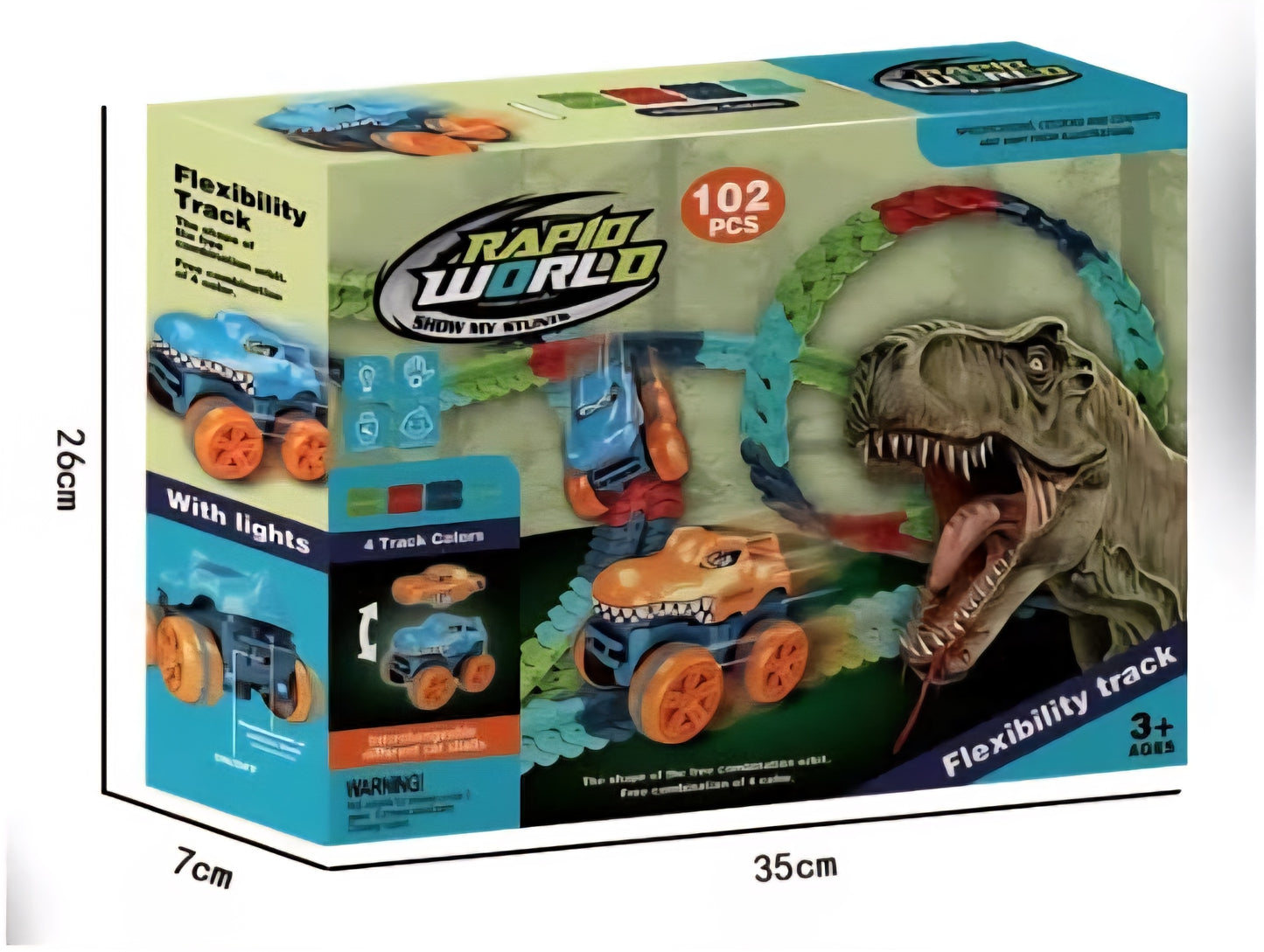 ToyBuddy Rapid Dinosaur Track Set – 102 Pcs Glow-in-the-Dark Racing Fun