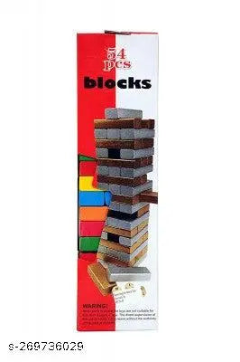 54-Piece Wooden Tumbling Tower Game – Stack, Roll & Play with 4 Dice!