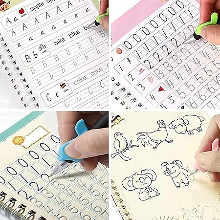 Magic Practice Copybook Set – Reusable Handwriting & Tracing Fun for Ages 2–5 (4 Books + Refills + Pen)