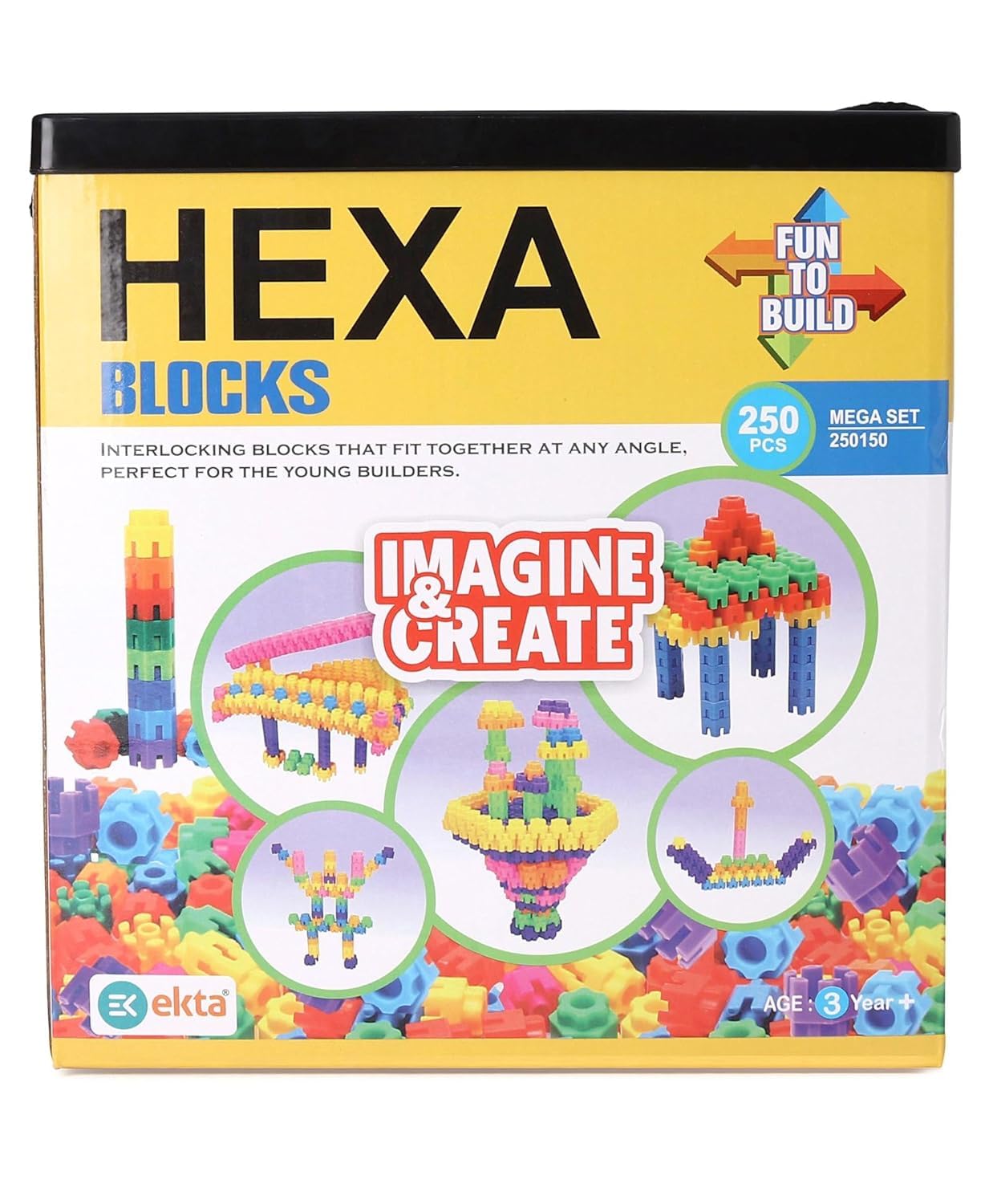 ToyBuddy Hexa Blocks Mega Set – 250 Small Building Pieces with Wheels for Kids (ABS Plastic, Educational & Creative STEM Toy)