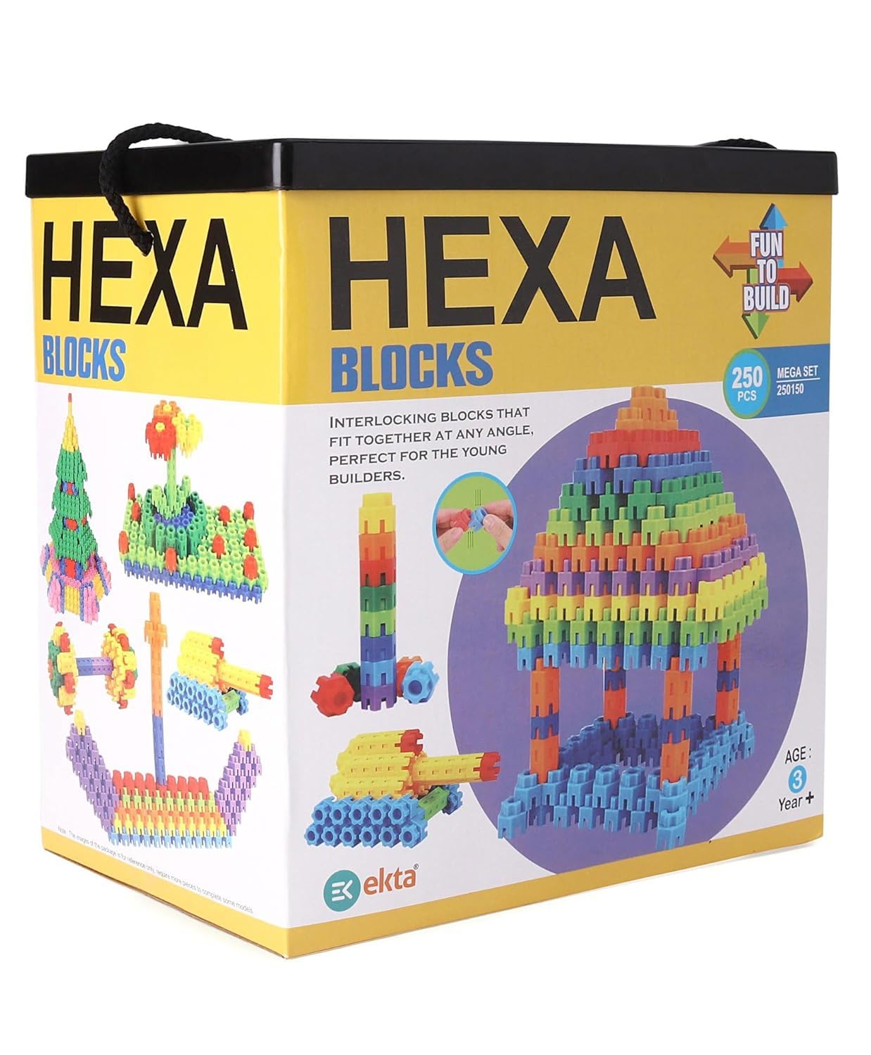 ToyBuddy Hexa Blocks Mega Set – 250 Small Building Pieces with Wheels for Kids (ABS Plastic, Educational & Creative STEM Toy)