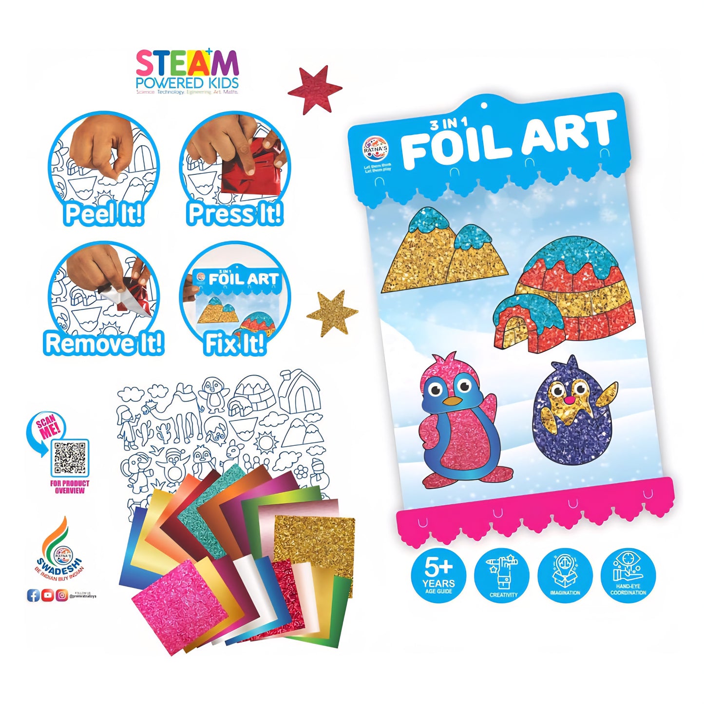 3-in-1 Foil Art DIY Kit by ToyBuddy – STEAM Craft Fun for Ages 5+