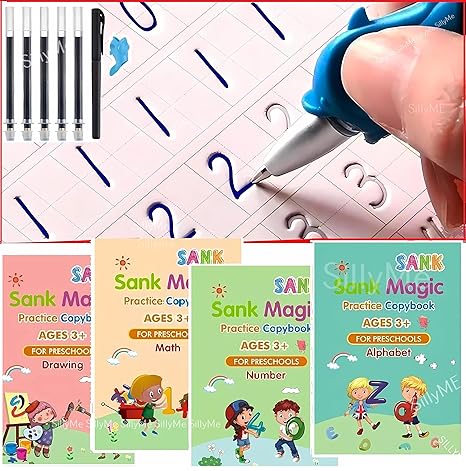 Magic Practice Copybook Set – Reusable Handwriting & Tracing Fun for Ages 2–5 (4 Books + Refills + Pen)