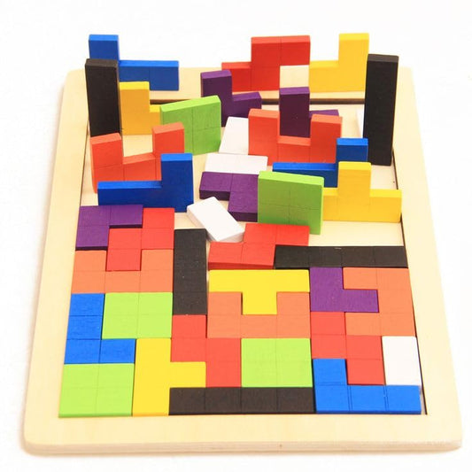 Wooden Tetris Puzzle – 40-Piece Geometric Shape Game for Cognitive Development | Fun Brain-Boosting Toy for Kids 3+