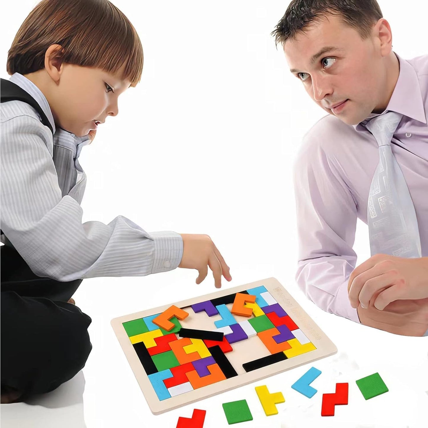 Wooden Tetris Puzzle – 40-Piece Geometric Shape Game for Cognitive Development | Fun Brain-Boosting Toy for Kids 3+