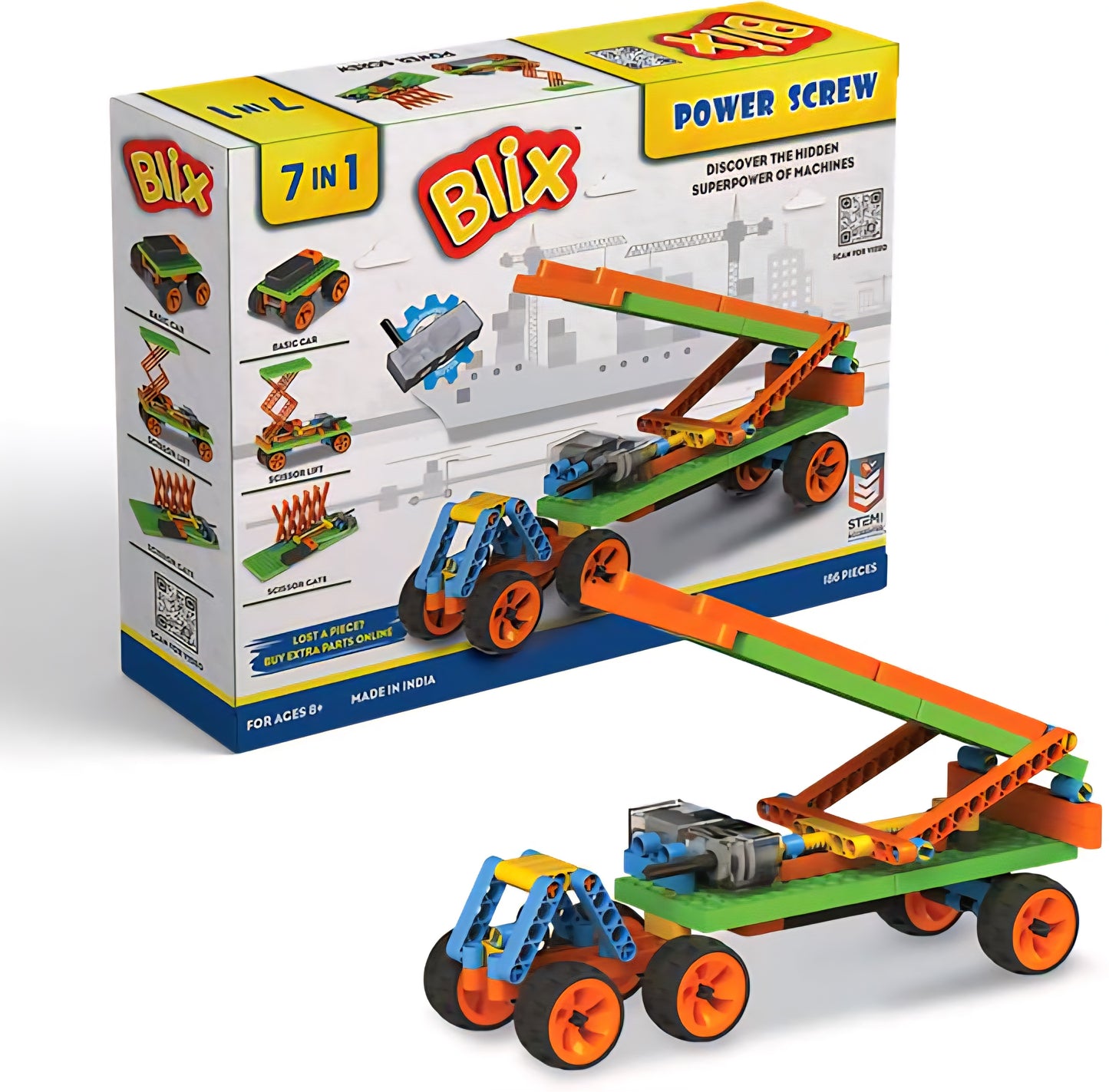 BLIX Power Screw – Robotics & STEM Building Kit for Kids (7-in-1 Motorized Models)