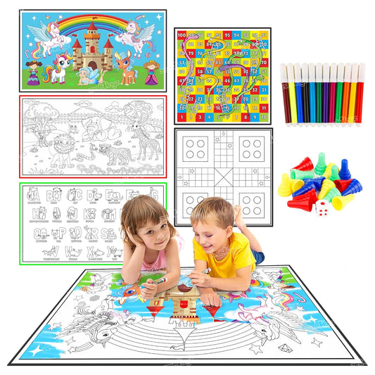 5-in-1 Reusable & Washable Coloring Mat for Kids | DIY Sketch & Drawing Art & Craft Set | Non-Toxic, Easy Clean | Pack of 5 | Perfect Gift for Boys & Girls | ToyBuddy.in