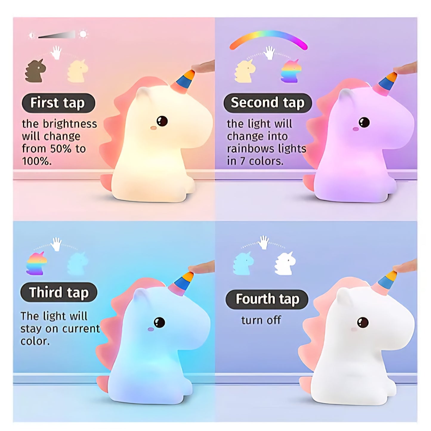 Unicorn Squishy Night Light – 3-Level Dimmable LED Lamp for Kids