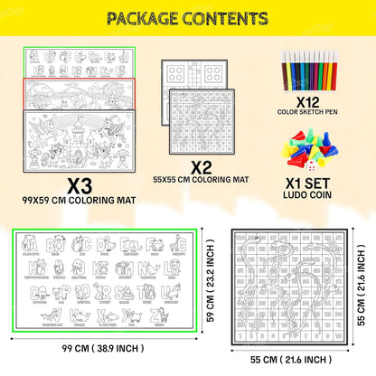 5-in-1 Reusable & Washable Coloring Mat for Kids | DIY Sketch & Drawing Art & Craft Set | Non-Toxic, Easy Clean | Pack of 5 | Perfect Gift for Boys & Girls | ToyBuddy.in