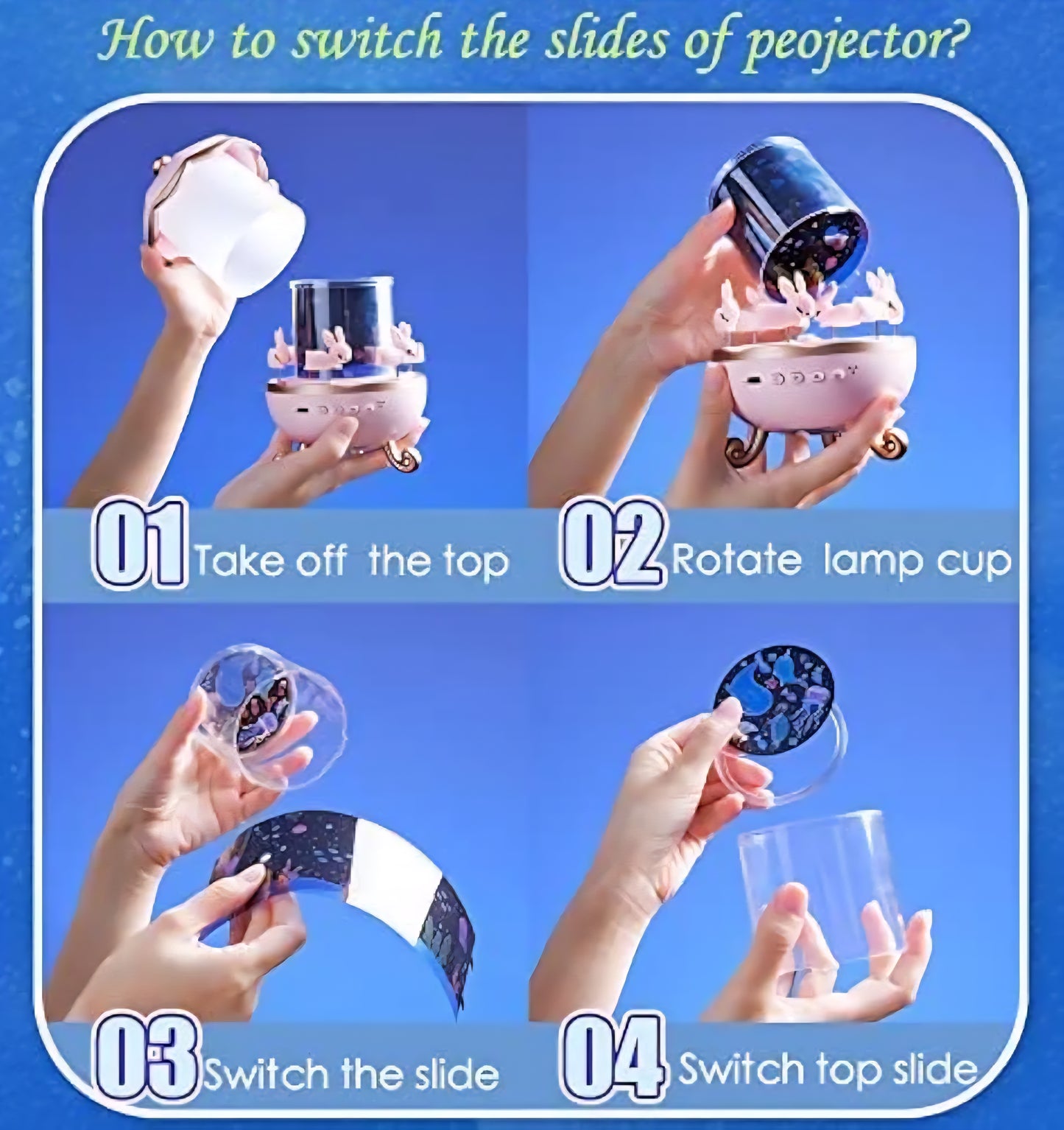 ToyBuddy 6-in-1 Star Light Projector – Rotating Rabbit Night Lamp with 6 Films & 5 Color Modes | USB Rechargeable Gift for Kids