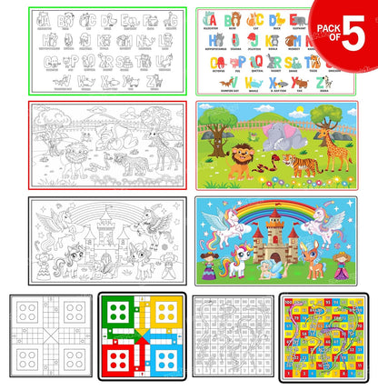 5-in-1 Reusable & Washable Coloring Mat for Kids | DIY Sketch & Drawing Art & Craft Set | Non-Toxic, Easy Clean | Pack of 5 | Perfect Gift for Boys & Girls | ToyBuddy.in