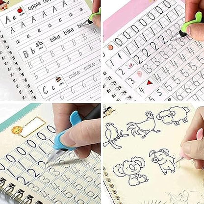 Magic Practice Copybook Set – Reusable Handwriting & Tracing Fun for Ages 2–5 (4 Books + Refills + Pen)