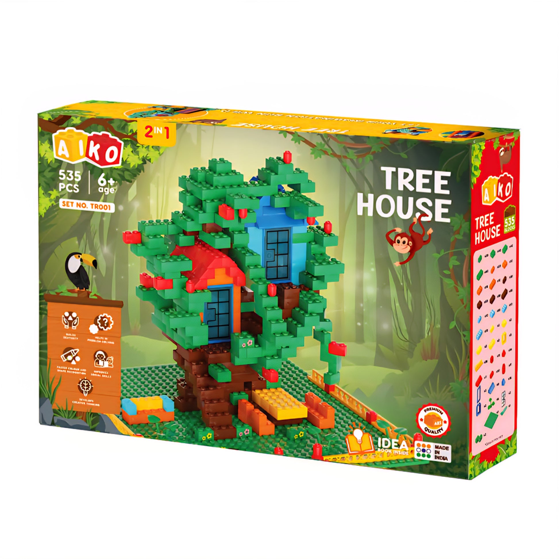 AIKO Tree House Building Blocks Set – 535 Pieces Multi-Color Construction Toy for Kids 6+ Includes Figurines Idea Booklet