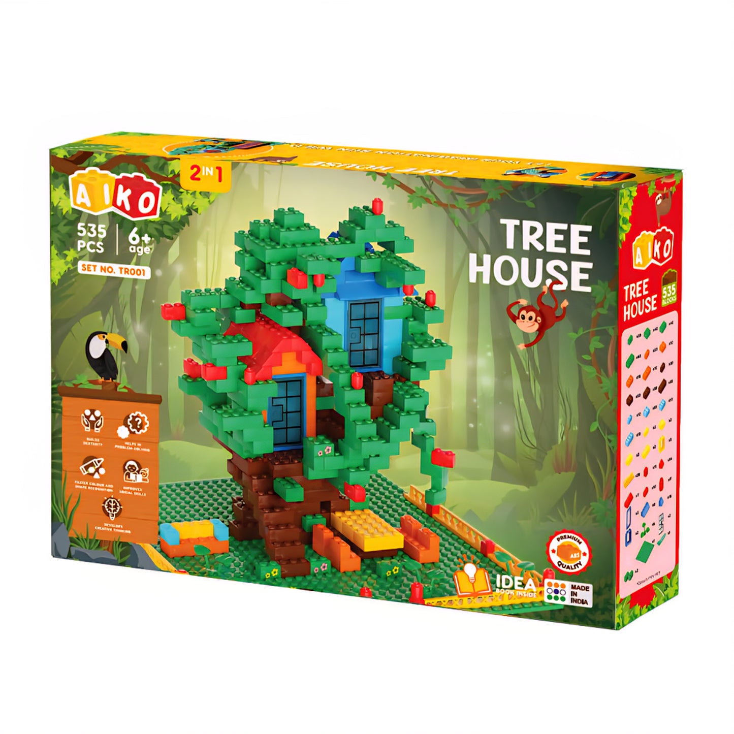 AIKO Tree House Building Blocks Set – 535 Pieces | Multi-Color Construction Toy for Kids 6+ | Includes Figurines & Idea Booklet