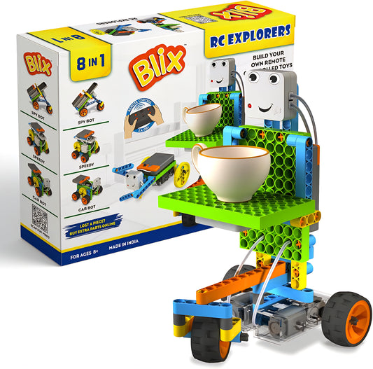 ToyBuddy Blix RC Explorer – 8-in-1 Remote Control DIY STEM Kit for Kids (Ages 6+) | Build Spy Bots, Speed Racers & More