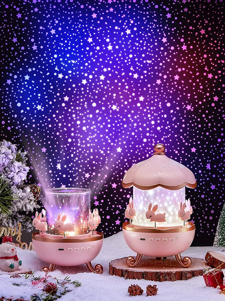 ToyBuddy 6-in-1 Star Light Projector – Rotating Rabbit Night Lamp with 6 Films & 5 Color Modes | USB Rechargeable Gift for Kids
