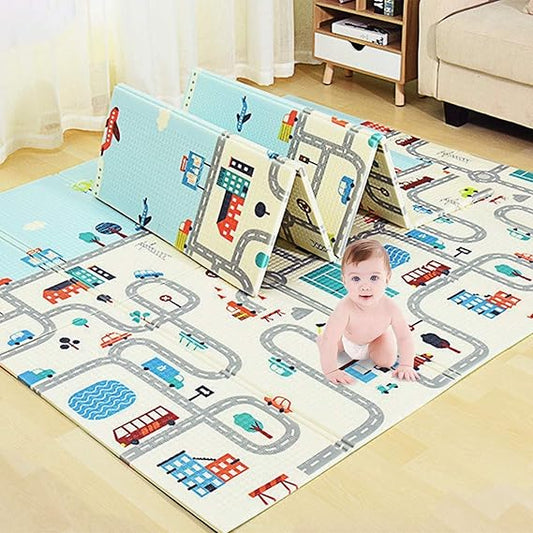 Extra Large Reversible Baby Play Mat – Foldable, BPA-Free Learning & Crawling Mat (6.5 x 5 ft) | Multicolor | 0.6 cm Thickness