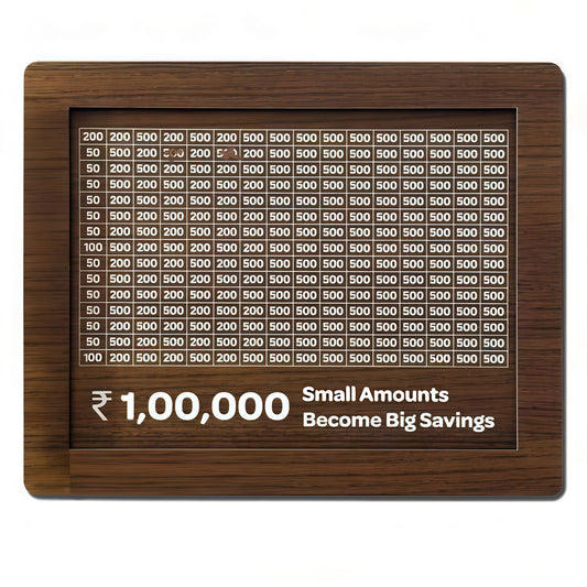Wooden Piggy Bank with ₹1,00,000 Goal Tracker – Smart Saving Box for Kids & Adults