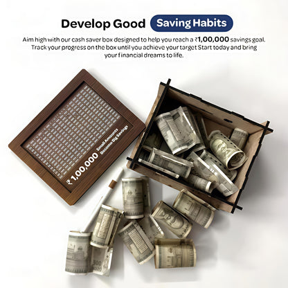 Wooden Piggy Bank with ₹1,00,000 Goal Tracker – Smart Saving Box for Kids & Adults