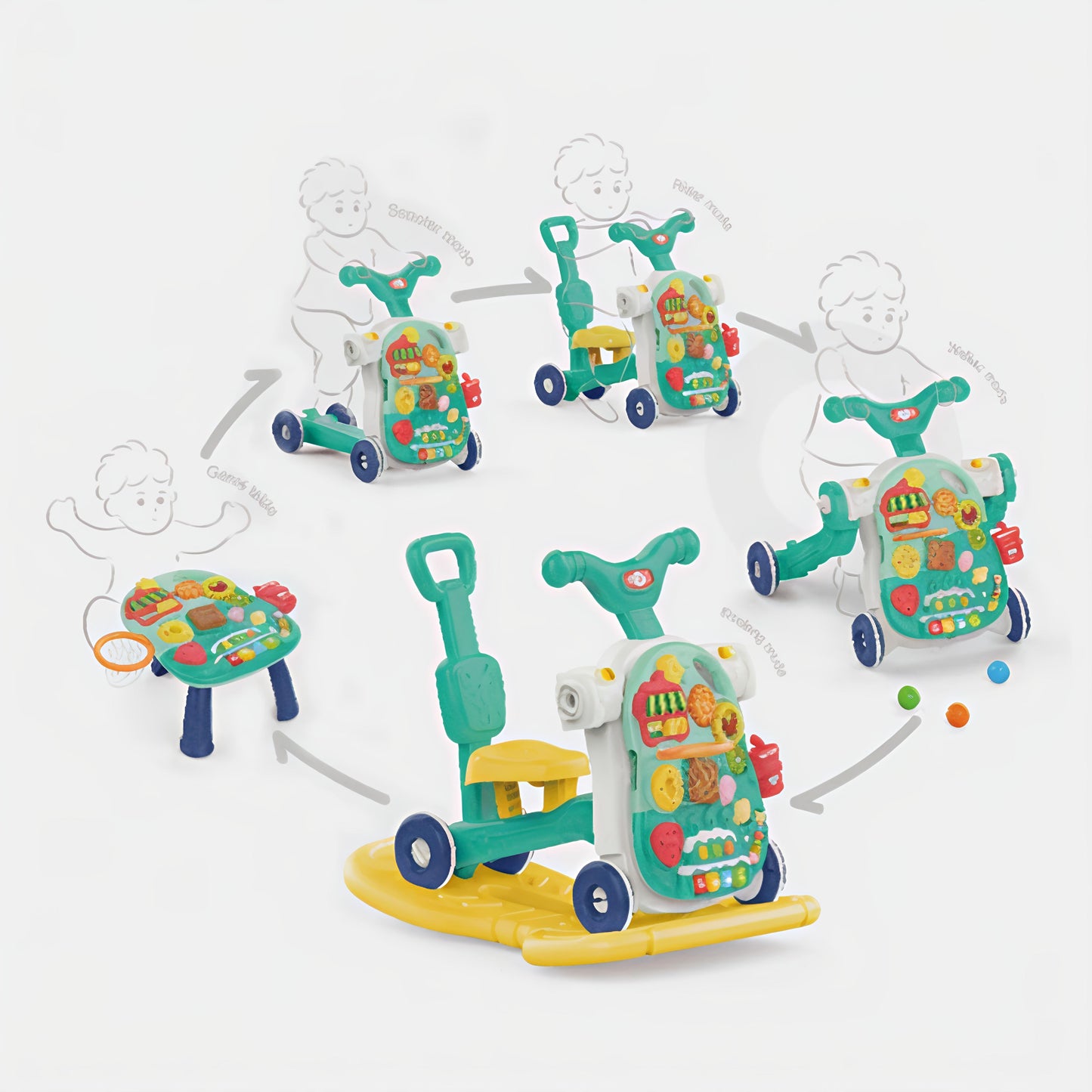 5-in-1 Multi-Functional Baby Walker – Activity, Ride-On & Learning Center