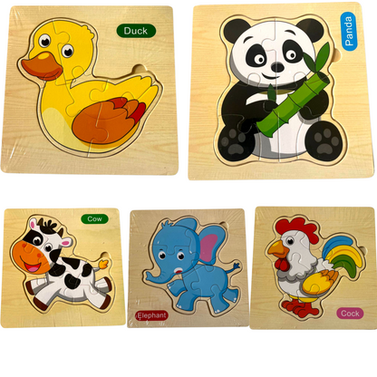 Brainy Blocks™ Wooden Puzzle (Duck , Panda , Cow , Cock , Elephant) – Boost Skills While They Play!