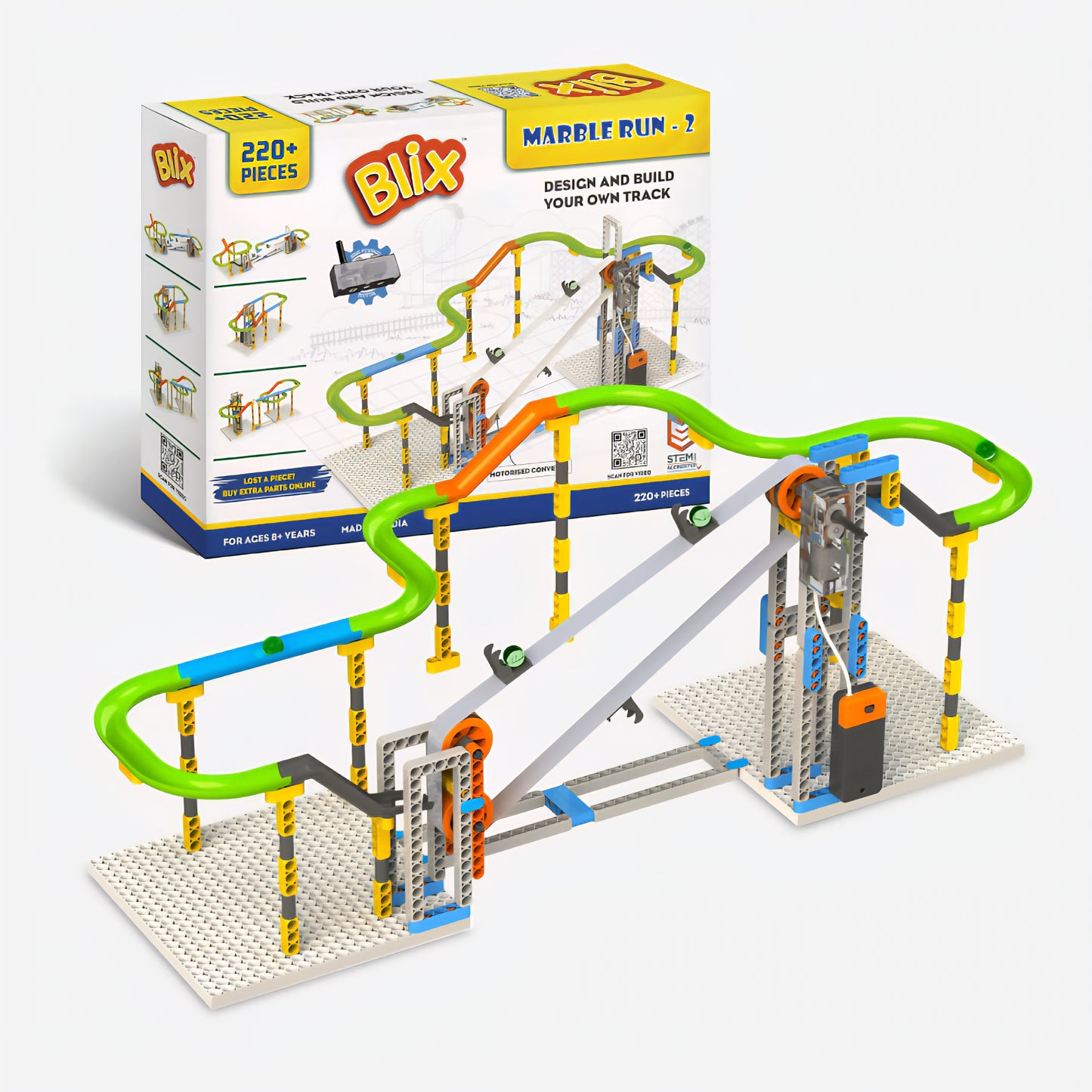 Blix Marble Run 2 with Motorised Conveyor | 4+ Models | STEM Construction Kit for Kids Age 6+