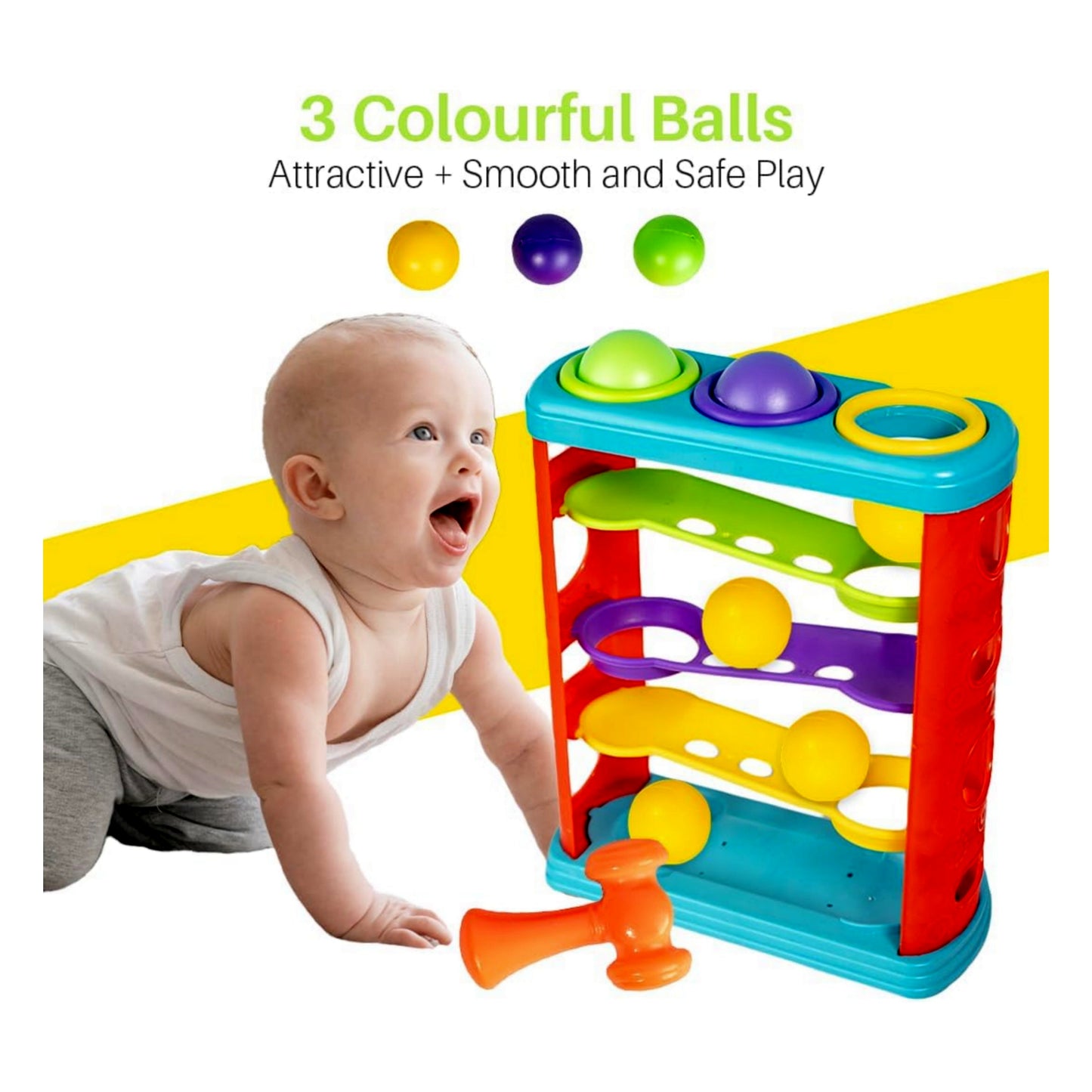 Ratna's 3-in-1 Infants Gift Set – Hammer Ball, Rattle & Nursery Cube | Montessori Learning Toys for Babies & Toddlers (Sold by ToyBuddy)