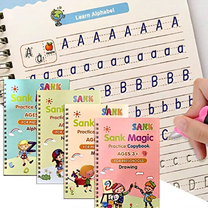Magic Practice Copybook Set – Reusable Handwriting & Tracing Fun for Ages 2–5 (4 Books + Refills + Pen)