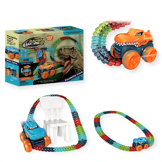 ToyBuddy Rapid Dinosaur Track Set – 102 Pcs Glow-in-the-Dark Racing Fun